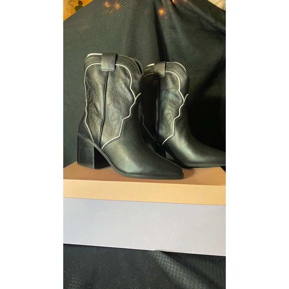 Lisa Vicky Campus-V Black Tumbled Leather Western Cowboy Boots Womens 8.5 NEW - Picture 6 of 12